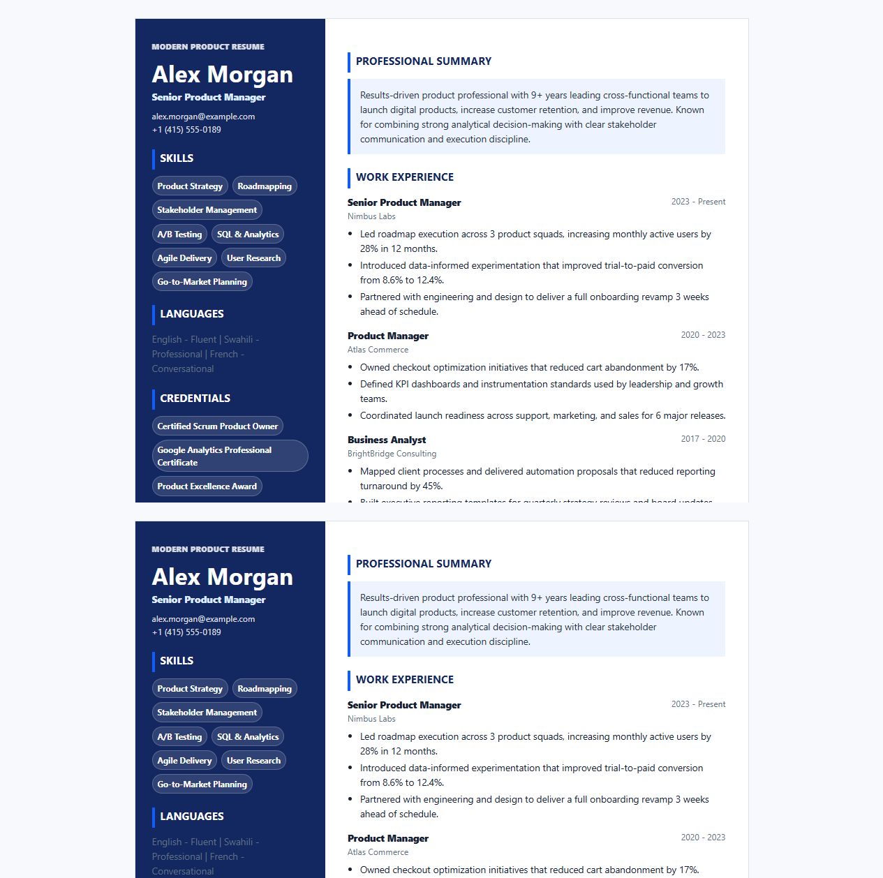 Modern Pro resume template preview